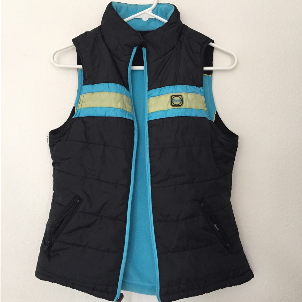 Black and Blue Reversible Fleece and Puffer Vest